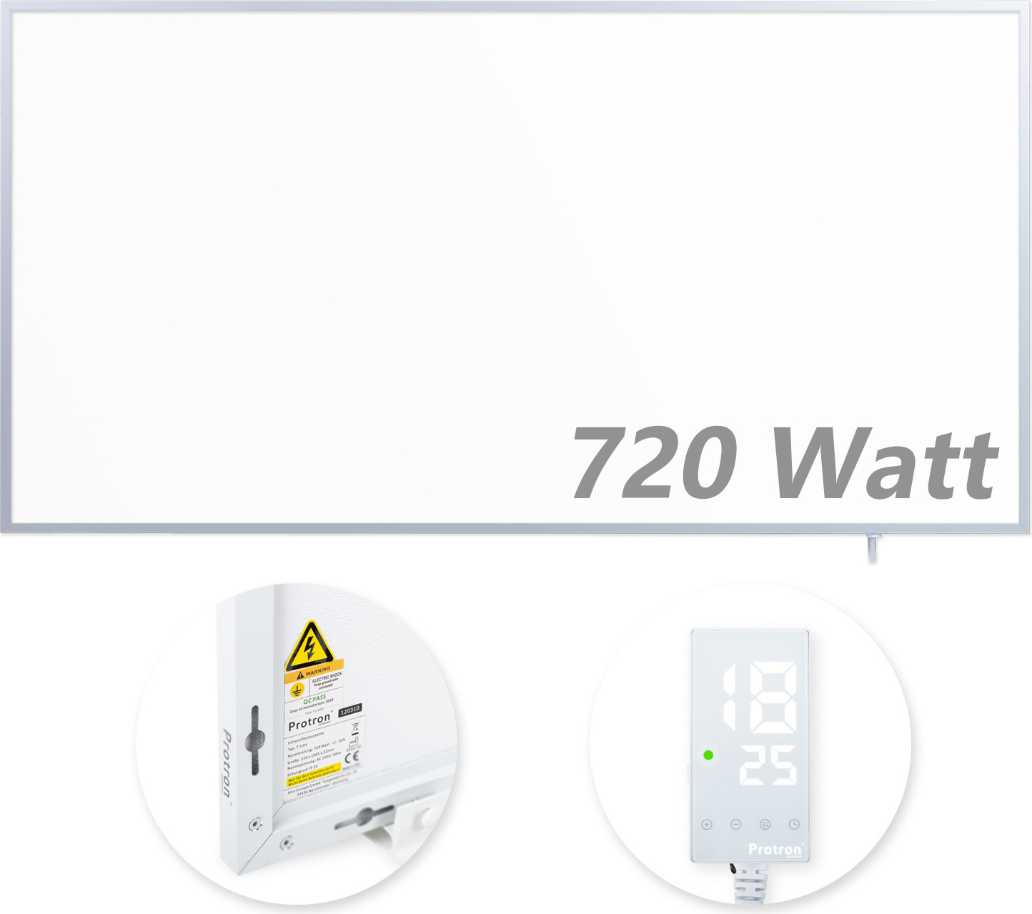 Protron Infrarotheizung Panel Heizkörper Elektroheizung IR Wandheizung 720Watt 100x52cm mit Smart-Thermostat 120310