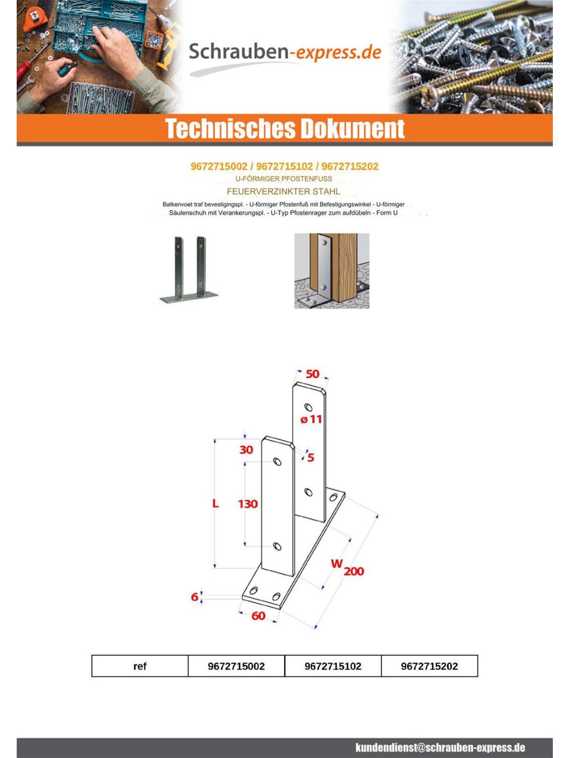 Vis-Express Base del poste form U 81x50x200 Hohe Korrosionsbeständigkeit Stahl feuerverzinkt