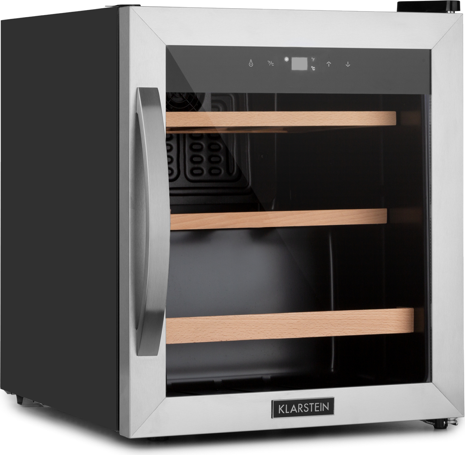 Klarstein Weinkühlschrank, Getränkekühlschrank Schmal, Kühlschrank mit Glastür, Getränkekühlschränke Freistehend, Weinkühlschrank Klein, Weinkühlschränke 1 Zone, UV-Schutz, 4-18 °C, 12 Flaschen HEA3-Vinamour-12-uno