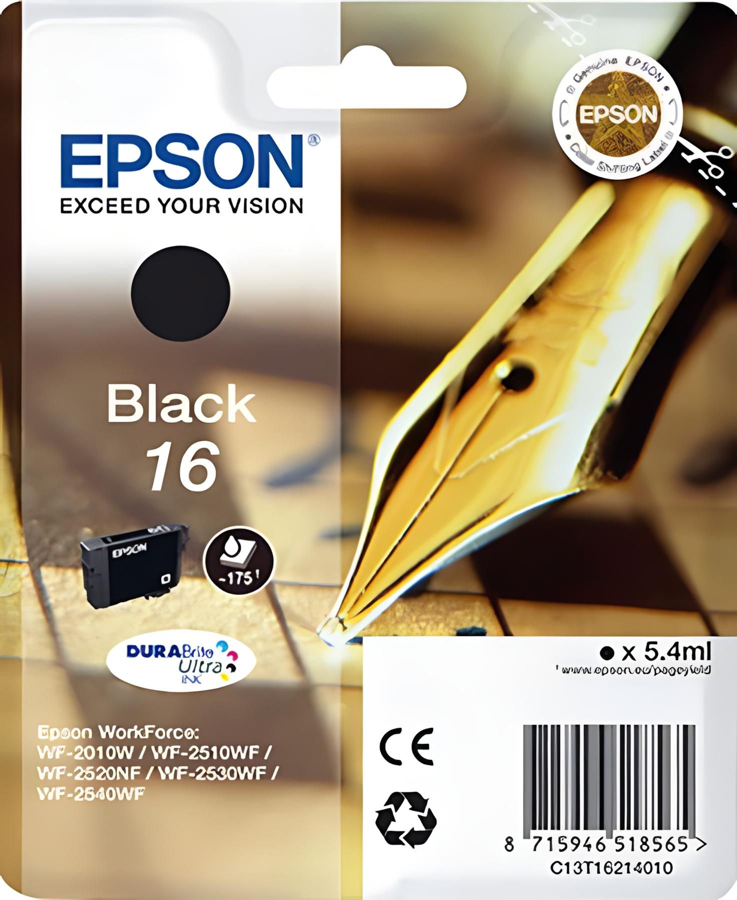Epson Pen and crossword Singlepack Black 16 DURABrite Ultra Ink, Čierna, Atrament na pigmentovej báze, 5,4 ml, 1 kusov, 175 strany