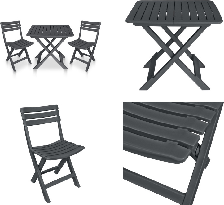 vidaXL 3 tlg. Bistro Set Klappbar Kunststoff Anthrazit - Bistro Set - Bistro Sets - Bistro-Set - Bistro-Sets HL48753