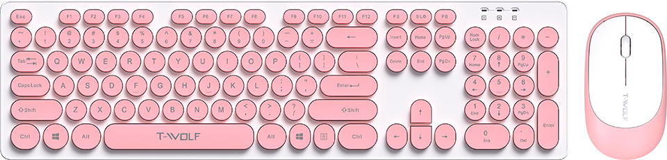 Douself Thunderwolf TF770 2.4G kabelloses Tastatur- und Maus-Set, runde Retro-Punk-Tastenkappe, Laptop-Tastengefühl, stumm und komfortabel, weitgehend kompatibel, Pink (keine Batterien für den Versand)