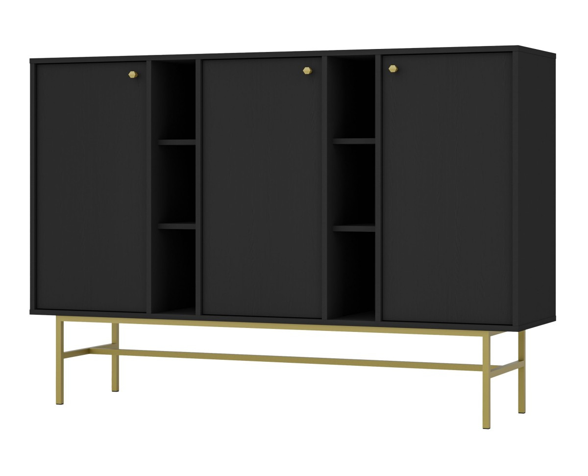 VENETI Breite Kommode IROS 3 - Graphitschwarz/Gold 041-10-00159