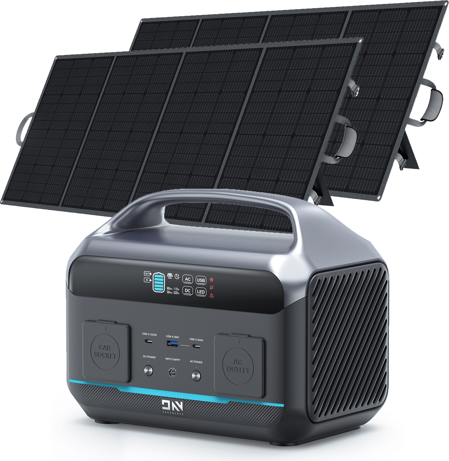 DaranEner NEO300 PRO 600W (1200W Peak) elektráreň s 2 * 300W solárnym panelom SP300, solárny generátor 299Wh/12Ah mobilný generátor energie