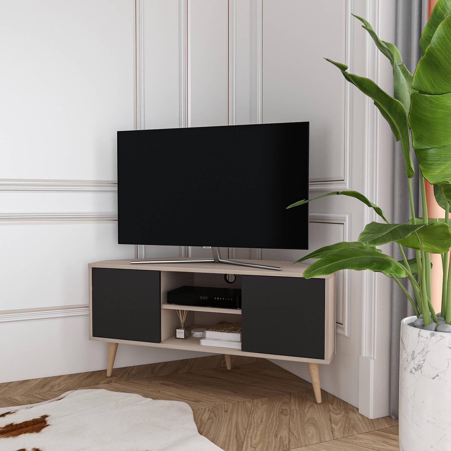 Decorotika Lesson Tv Möbel Baumwollbeige & Schwarz LSS47TS06