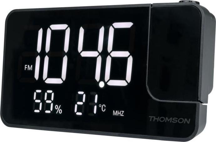 Projektor-Radiowecker THOMSON Schwarz UKW-Radio, Temperatur, Luftfeuchtigkeit, Doppelalarm, USB-C, Netzteil 230V THO3499550388848