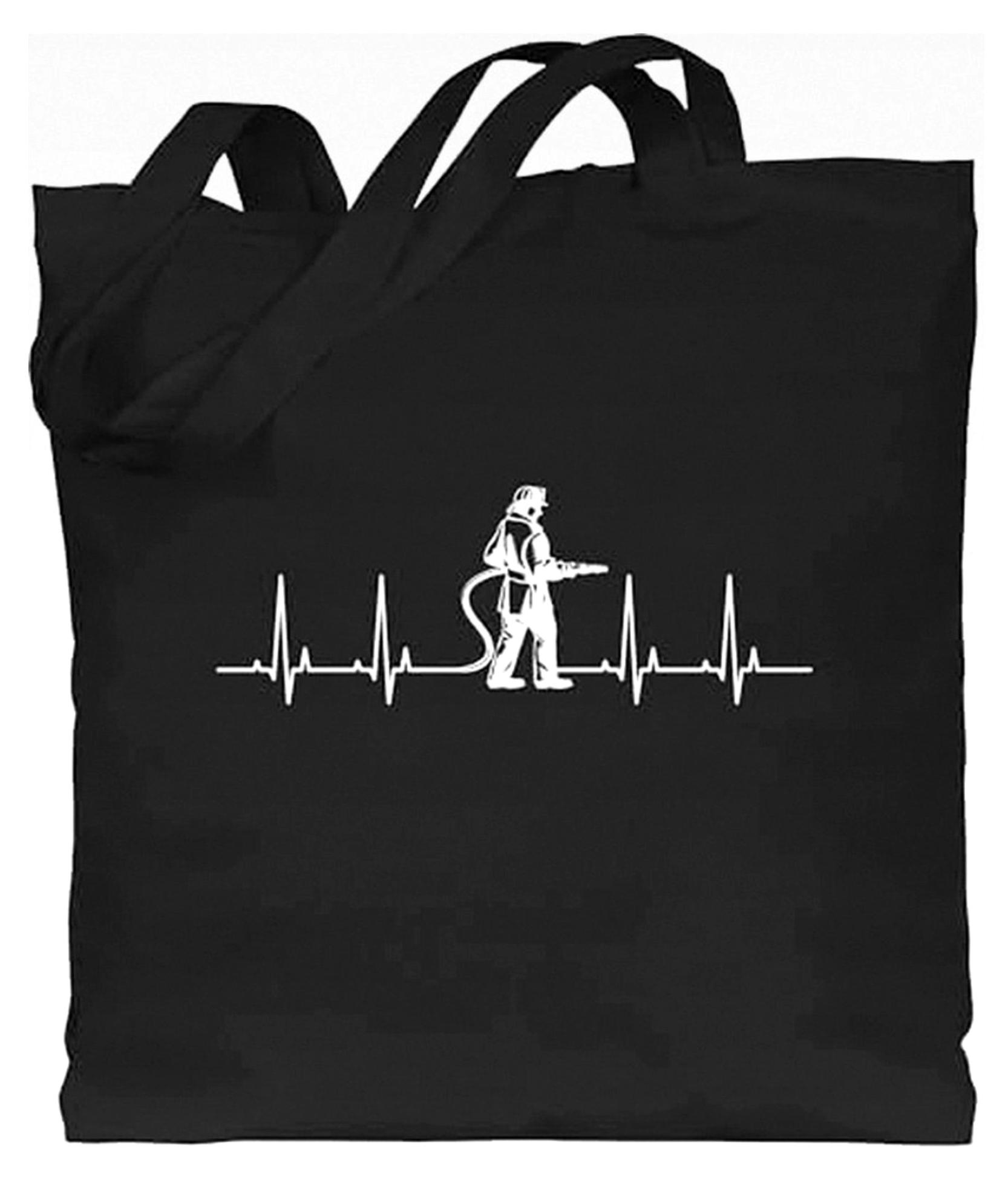 Markenlos Baumwolltasche - Feuerwehrmann Herzschlag Feuerwehr EKG Herzlinie I Geschenke für Feuerwehrmänner I Weihnachtsgeschenke für die Jugendfeuerwehr