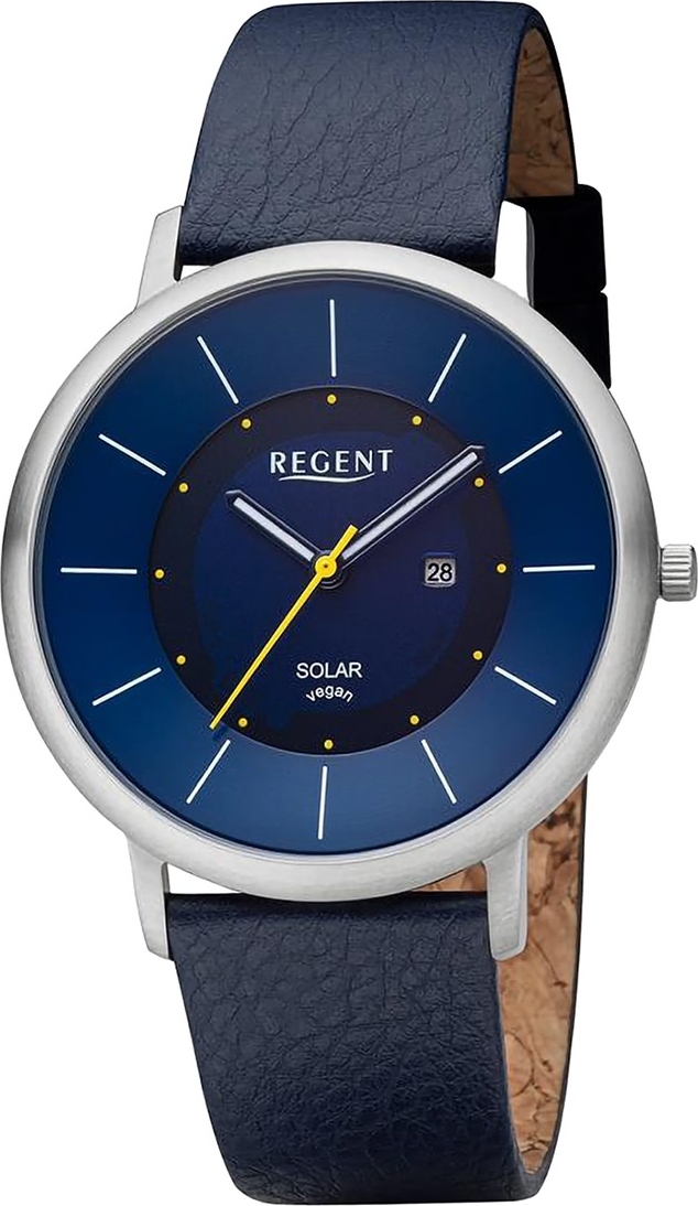 Regent Herren Uhr Armbanduhr Quarz dunkelblau Armband aus Apfelschale D2URBA721