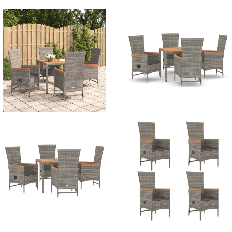 vidaXL 5 tlg. Garten Essgruppe mit Kissen Grau Poly Rattan - Garten Essgruppe - Garten Essgruppen - Essgruppe - Essgruppe Terrasse