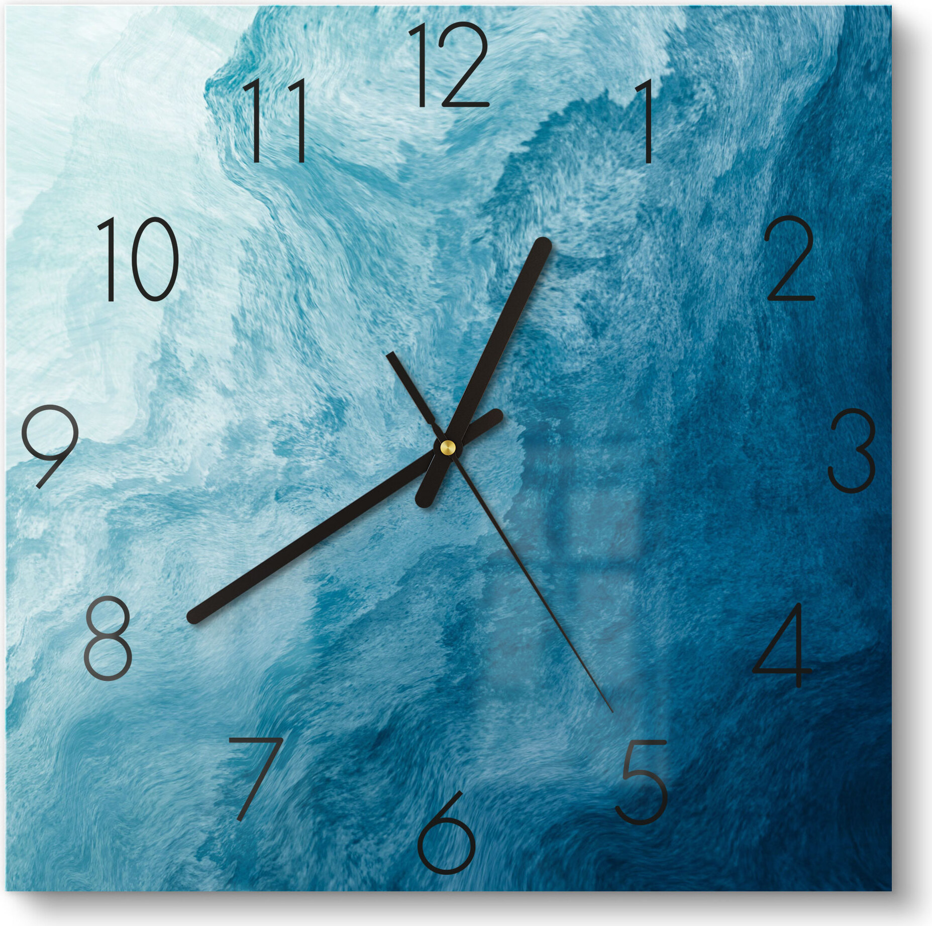 DEQORI Glasuhr 30x30 cm Zahlen 'Aufgewühlte Wellen' Wanduhr Glas Uhr Design leise WC-30-30-N-2442