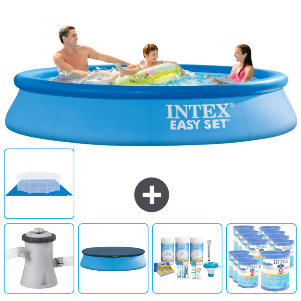 Okrúhly nafukovací bazén Intex Easy Set - 305 x 61 cm - modrý - vrátane krytu čerpadla - balík na údržbu - filter - podložka