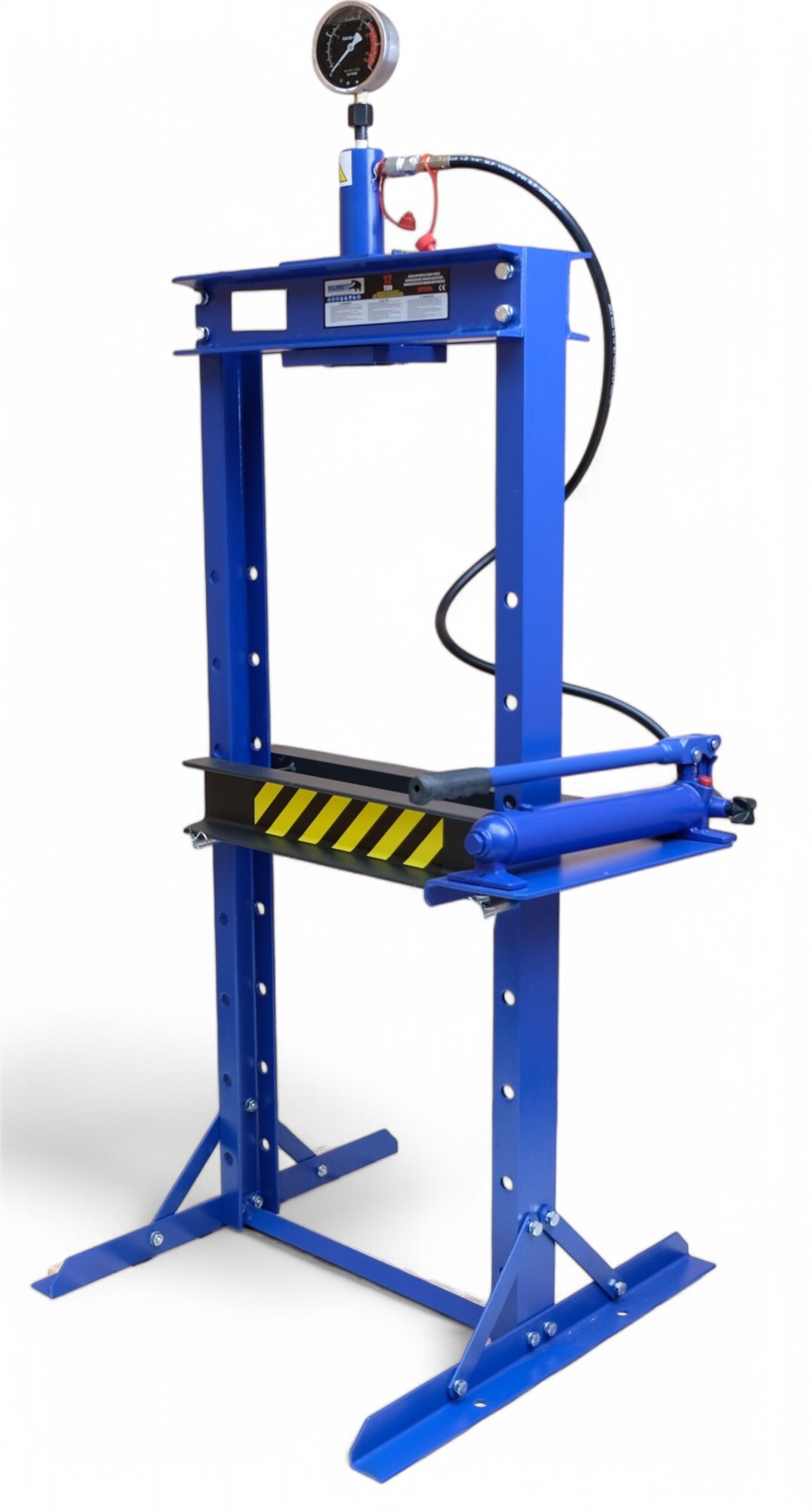 DeTec. Werkstattpresse 12t blau | manuelle Industriepresse 12 Tonnen | Hydraulikpresse Handpumpe mit Manometer DT-12HH