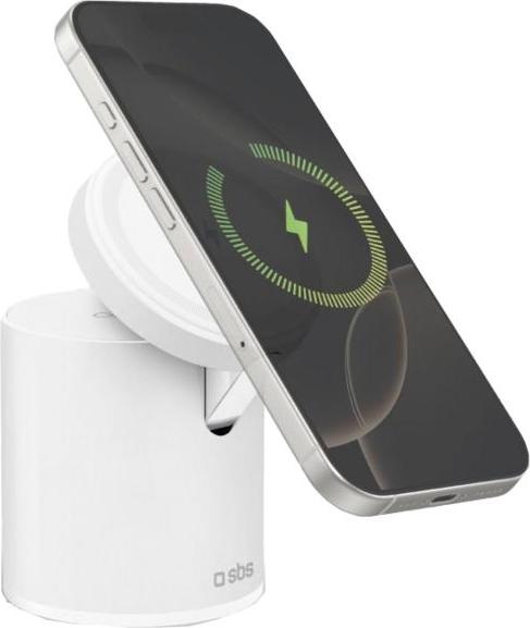 Bezdrôtová nabíjačka SBS Magnetic Power Dock 2 v 1 15W biela