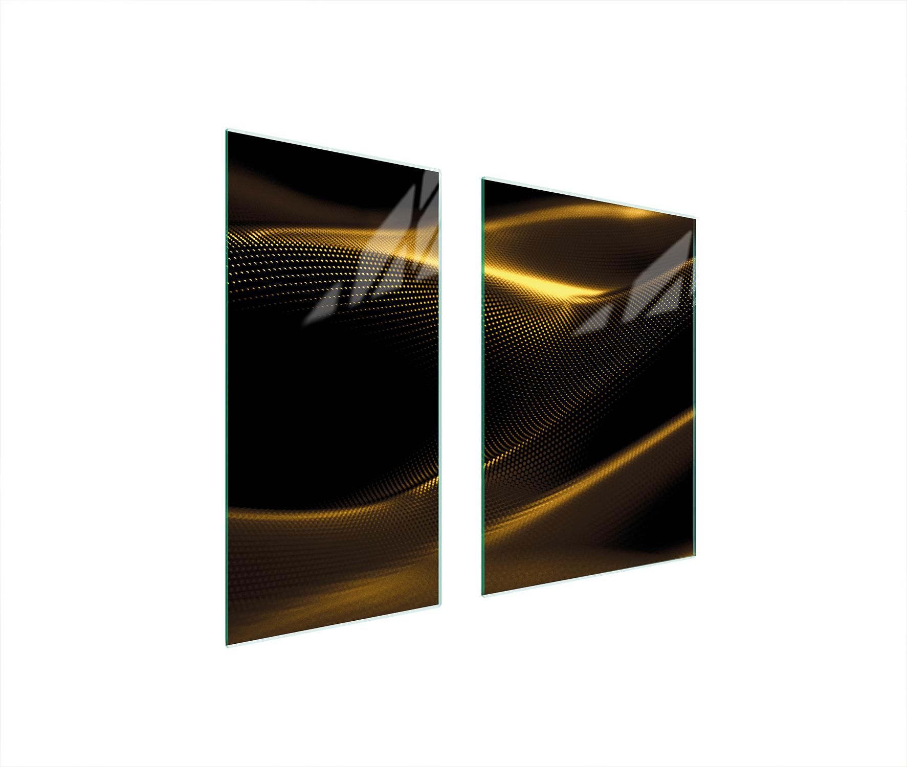 TMK ArtDeko Herdabdeckplatten 2 teilig 75x52 Ceranfeld Abdeckung Glas Schneidebrett Golden Muster