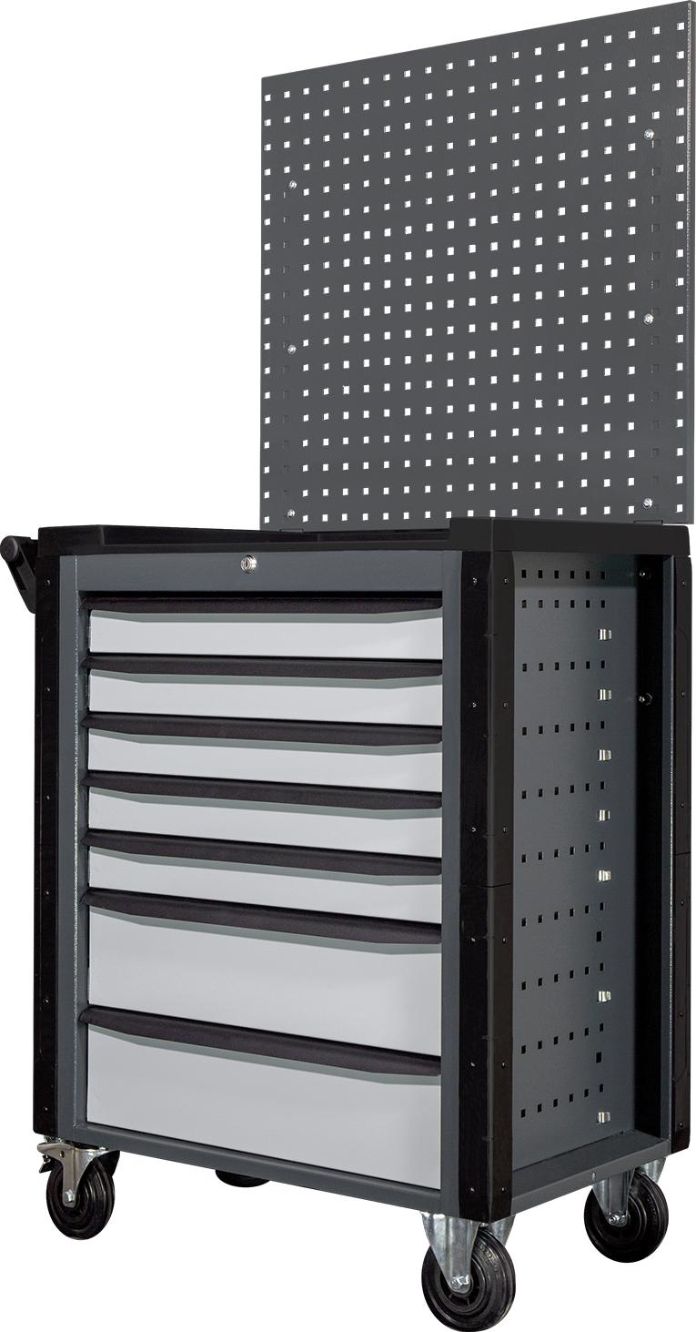 Werkstattwagen Cheetah Plus + Lochplatte | 7 Schubladen | HxBxT 168,5x75x47,5cm | Anthrazitgrau/Silbergrau