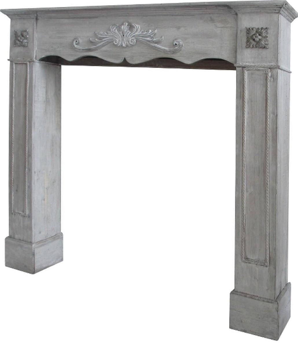 Casa Padrino Landhausstil Kaminumrandung Antik Grau 105 x 17 x H. 102 cm - Handgefertigte Kaminumrandung im Shabby Chic Look