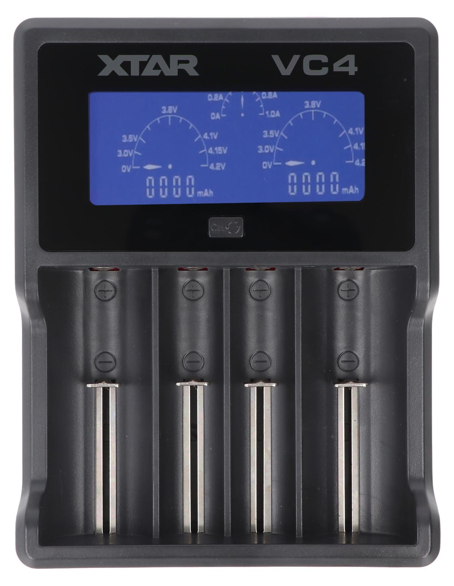 Xtar VC4 4-Kanal Li-Ion und NiMH LCD Schnellladegerät mit Einzelkanalsteuerung für 18650, AA, AAA, C und D ACN-VC4
