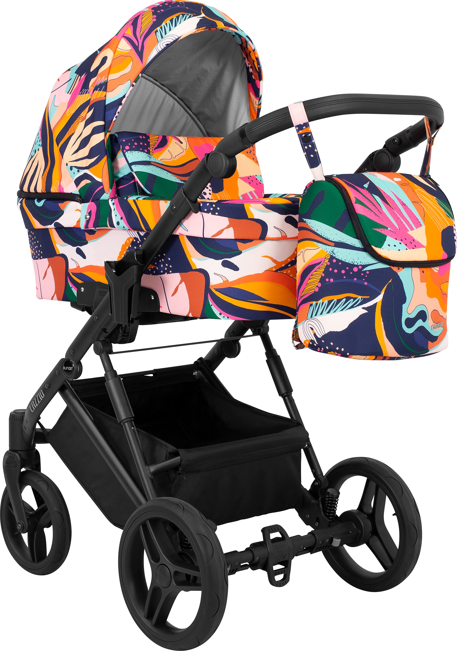 Kinderwagen LAZZIO Babywagen Babyschale Kinder Wagen Set 1 in 1 (farbig , Rahmenfarbe: Schwarz)