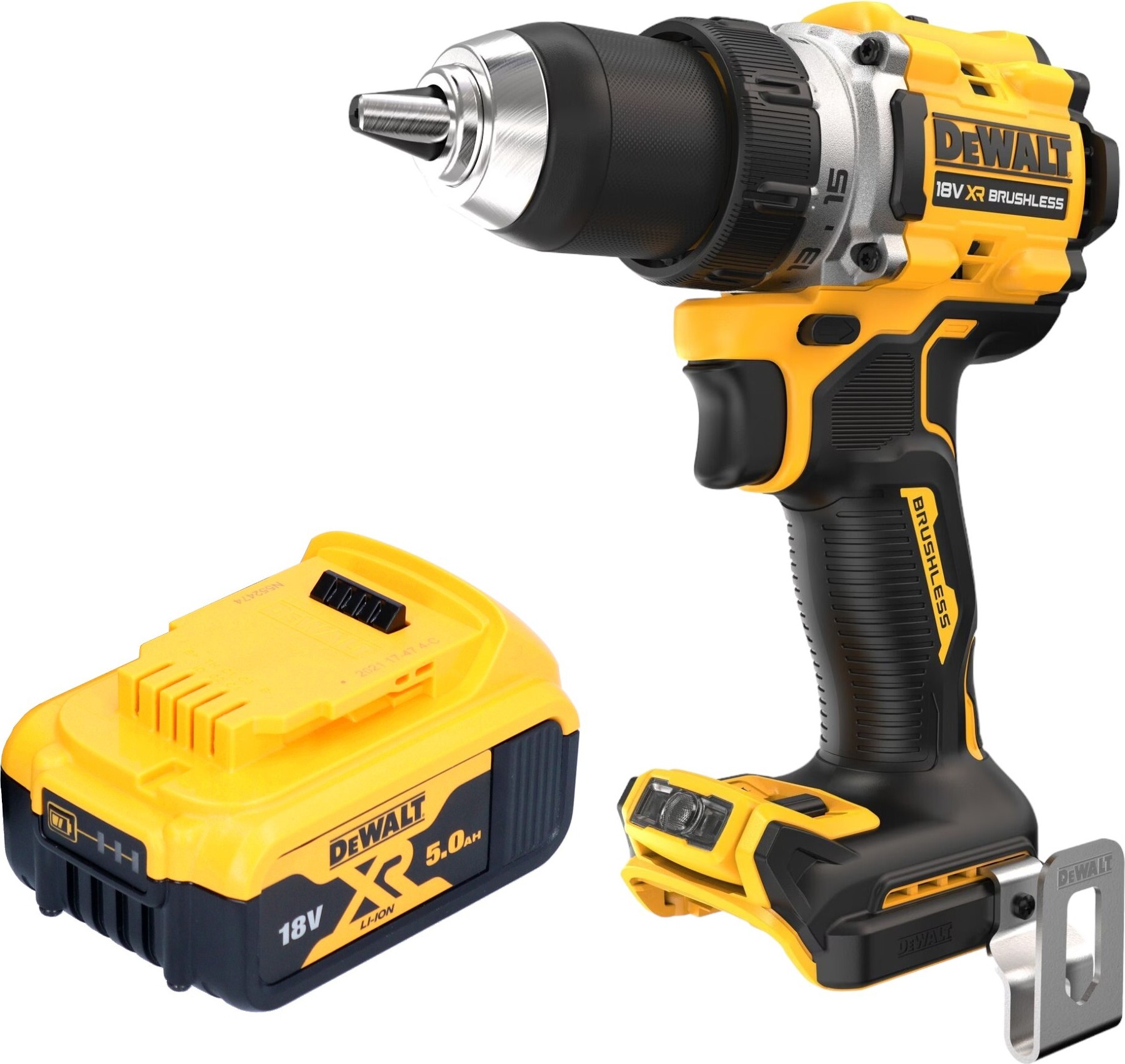 Akumulátorový vŕtací skrutkovač DeWalt DCD 800 N 18 V 90 Nm bez kefiek + 1x akumulátor 5,0 Ah - bez nabíjačky