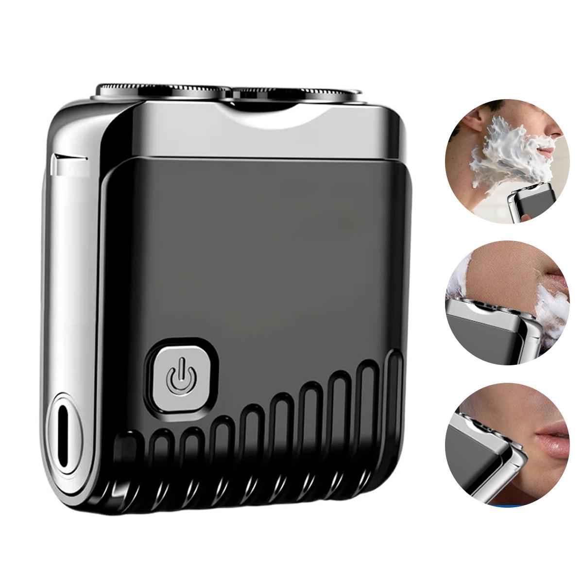 Slyrun Mini elektrische Rasiermesser, tragbar, doppeltköpfig, aus Legierung, wasserdicht, rotierend für tiefenreinigende Rasur, für Herren, in Schwarz KAUF-QYSP-HB1840-024