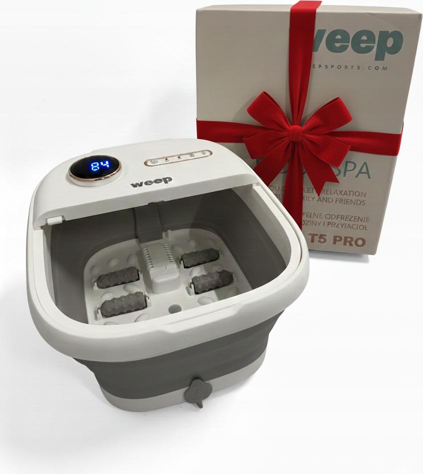 Wasser Fußmassagegerät WEEP T5 Pro – Faltbarer Hydromassager mit 500W, Heizung 35–48°C, Rollmassage, Blasenhydromassage und Timer T5PRO