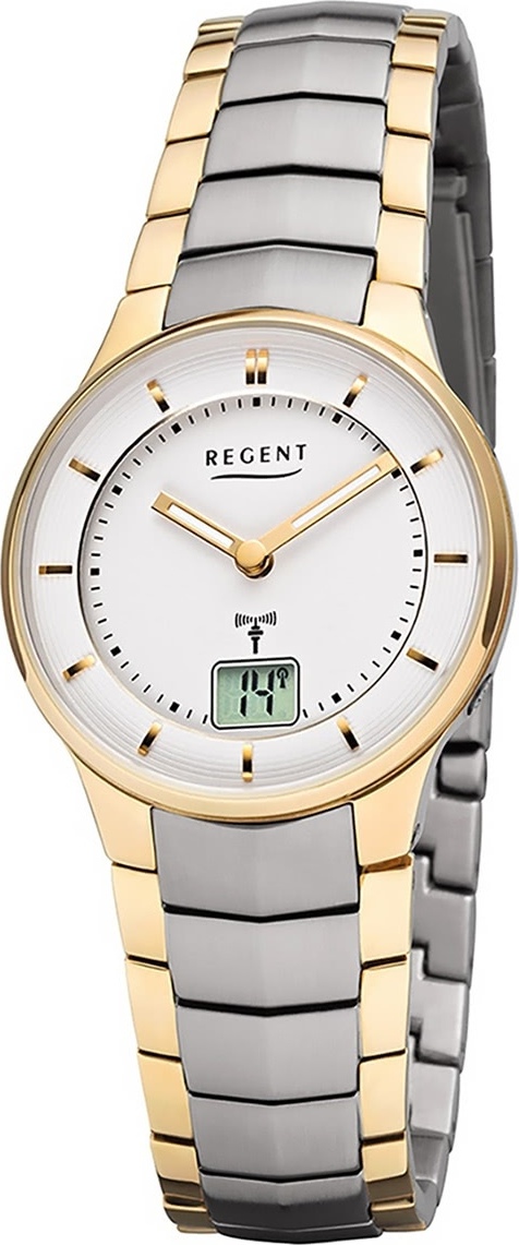 Regent kovové dámske hodinky FR-261 analógové digitálne náramkové hodinky zlaté Rádiové riadiace hodinky D2URFR261
