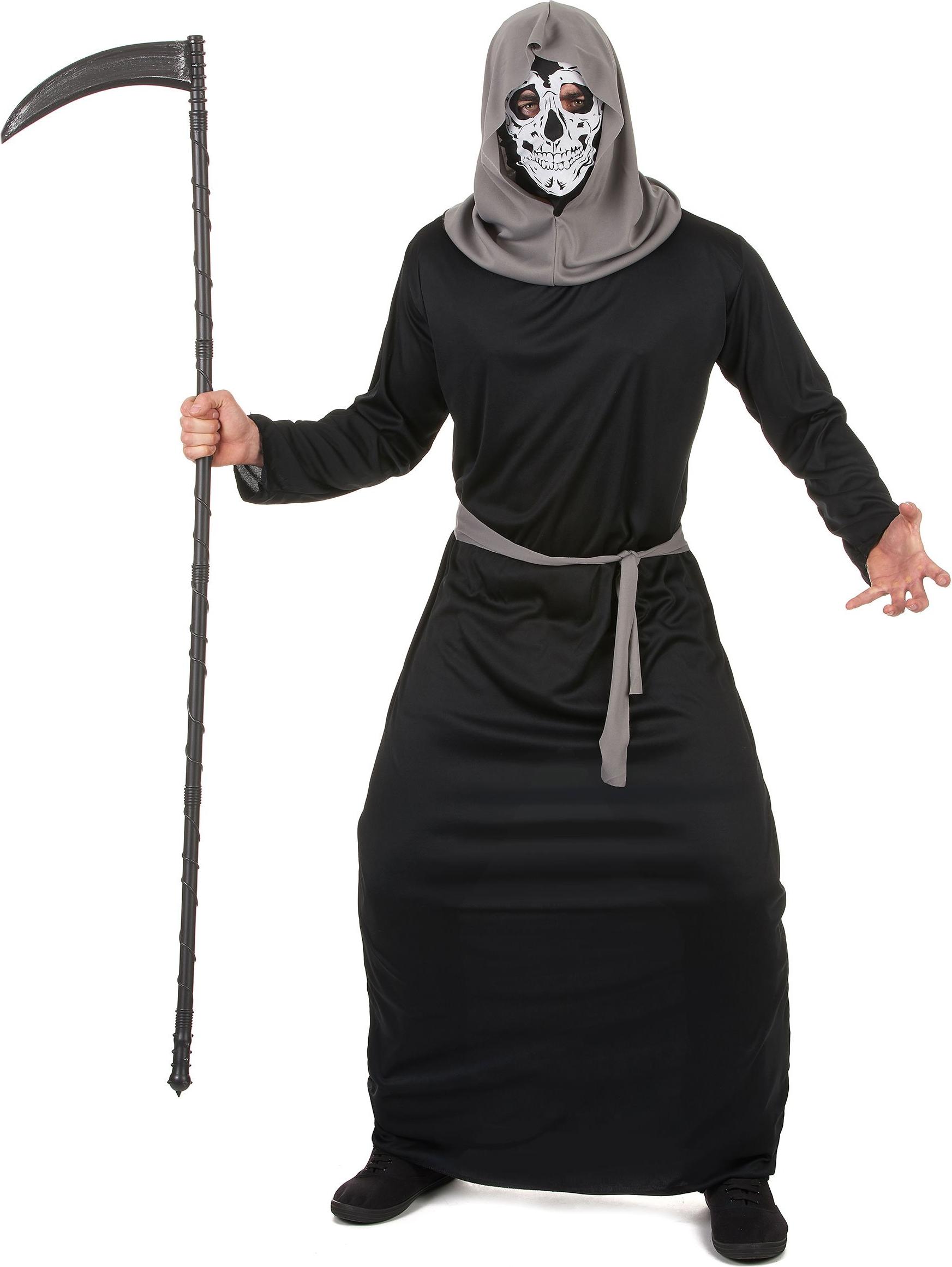 Costume di Halloween da scheletro mietitore nero-grigio