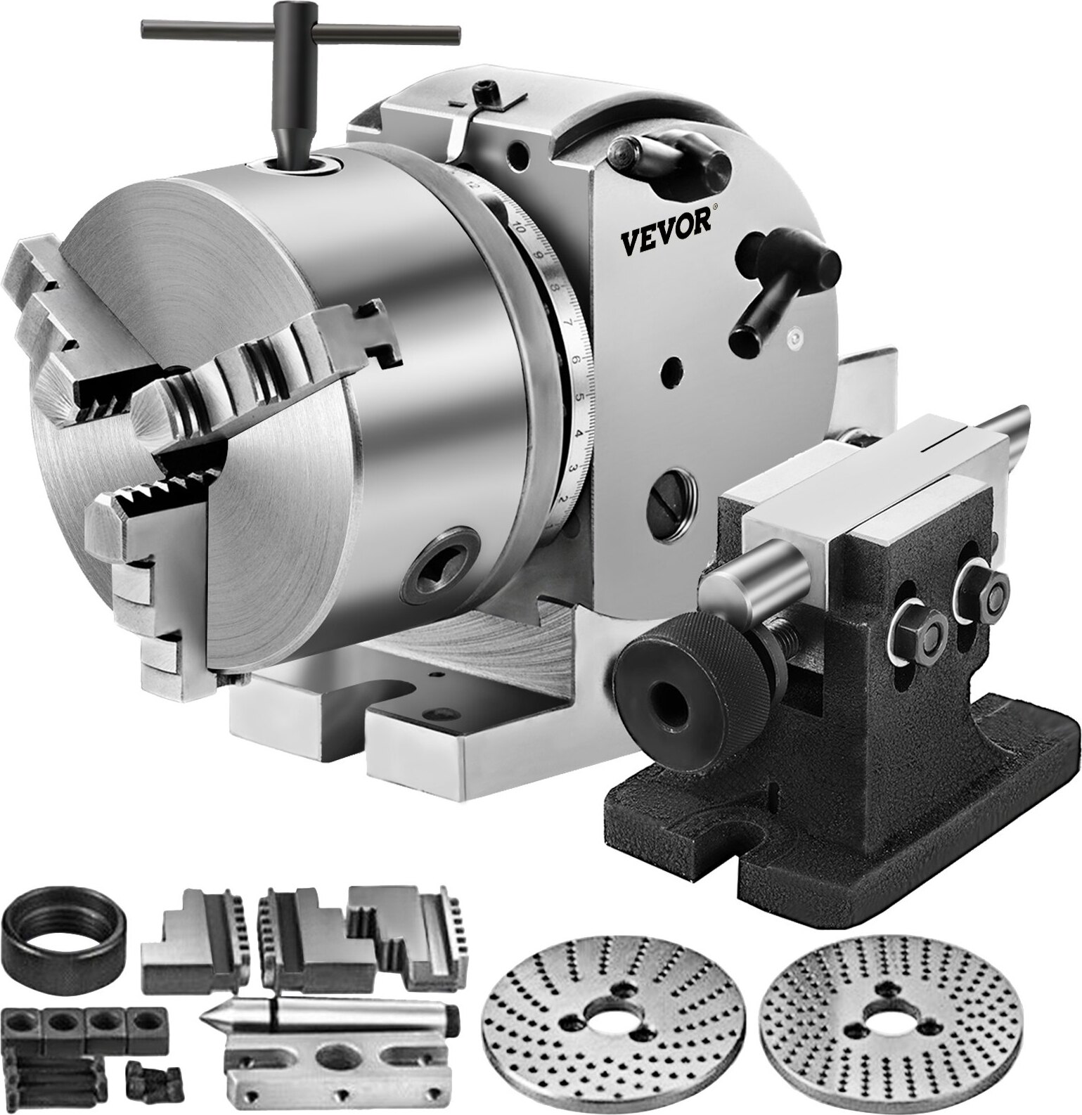 Zerbaco Teilapparat mit backenfutter MT2, Rotary Tisch mit Indizierung Höhe der Mitte 100 mm, Dividing Head 23 kg, Rotary Tisch mit Tellern, Eine Starke Unterstützung zu Bearbeitenden Werkstück