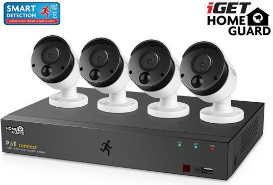 Kamera-Set iGET HOMEGUARD HGNVK85304 System mit PoE-Stromversorgung, 8 Kanal NVR + 4x HGNVK930CAM FHD Kamera