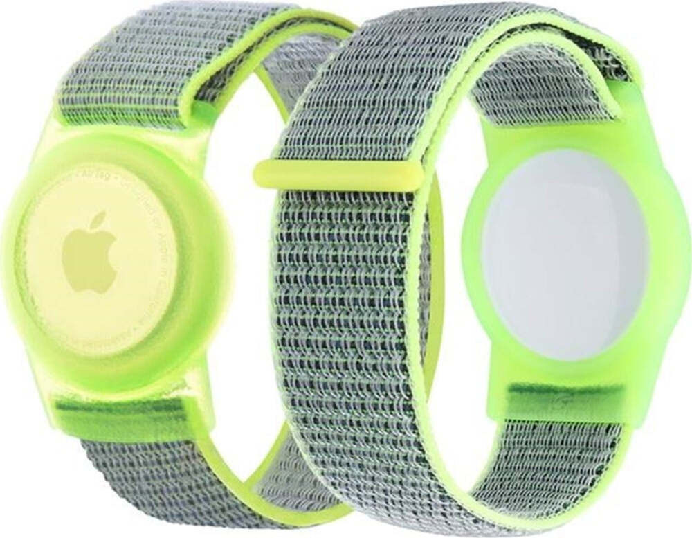 Schutzhülle mit Armband für Kinder Apple AirTag, Mobile Origin, Neongrün