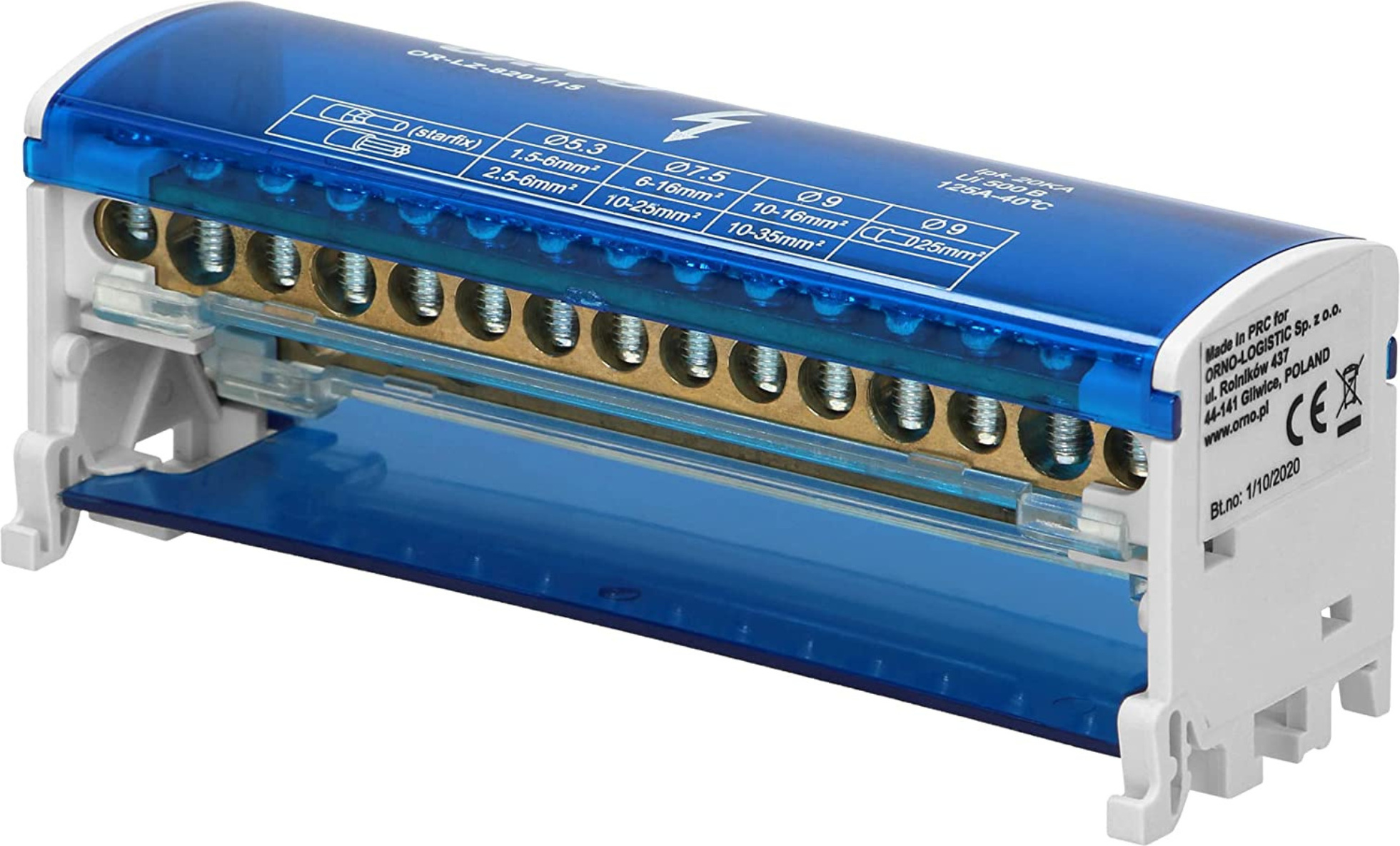 Orno 1 x X, Farbe white LZ-8201/15 Block de Verteilung 2 Reihen 15 Drähte OR-LZ-8201/15