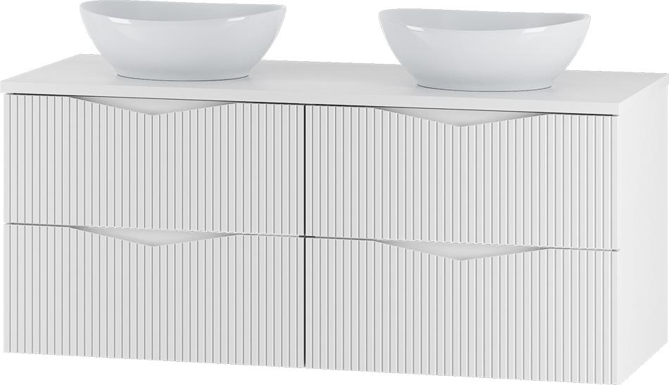 Badezimmer Doppelwaschtisch mit 120 cm Breite in weiß mit gerillter Front, 4 Schubladen - CALURI-140