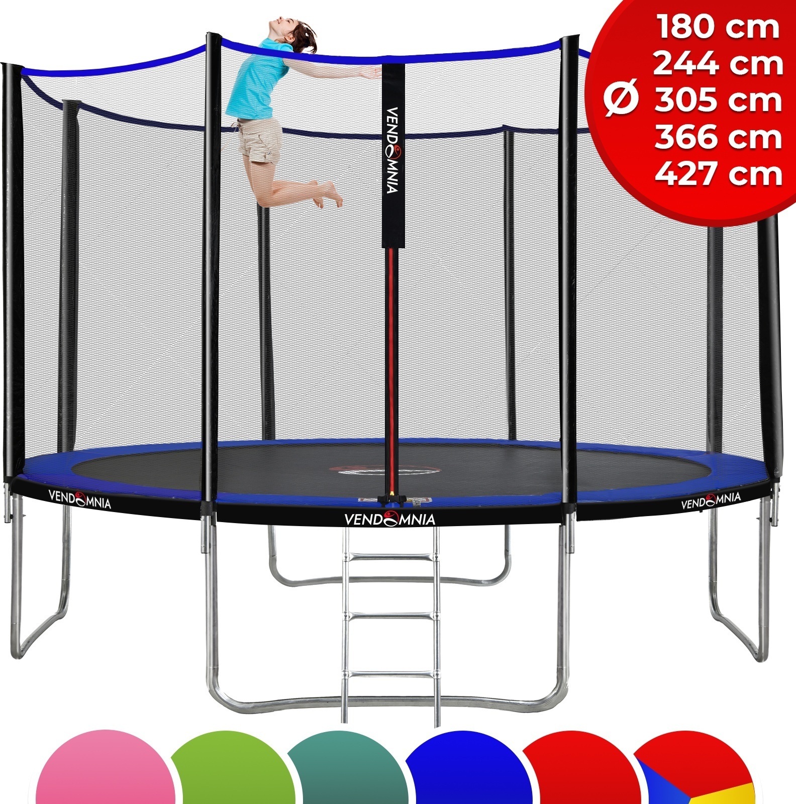 Trampolin - mit Sicherheitsnetz, Leiter, Randabdeckung, 180 244 305 366 427cm, Farbwahl - Outdoor Indoor Gartentrampolin Farbe: Blau Größe: Ø 366 cm