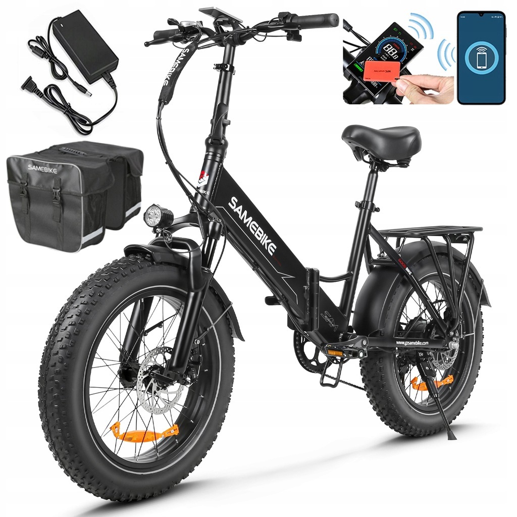 Skladací elektrický bicykel pre dospelých Urban Samebike LOTDM200-II 48V 13Ah 80km 20*4.0" Black+bag