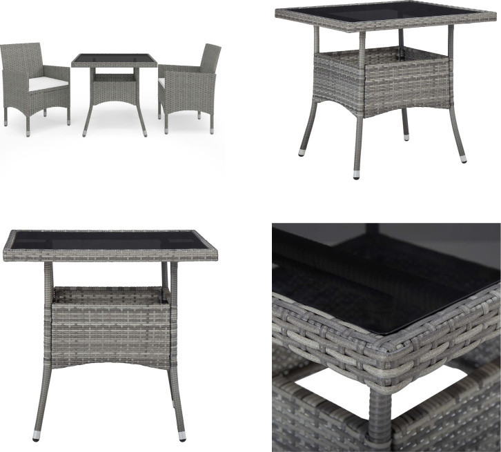 vidaXL 3 ks záhradný jedálenský set sivý polyratan a sklo - Záhradný set nábytku - Záhradné sety nábytku - Záhradný jedálenský set - Záhradné jedálenské sety