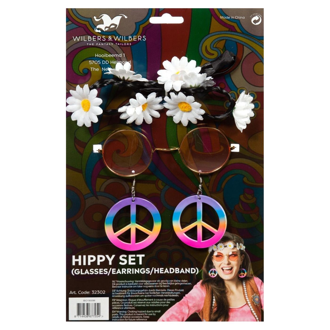Damen Hippie-Set (Brille, Ohrringe...) Wilbers 32302 (B)