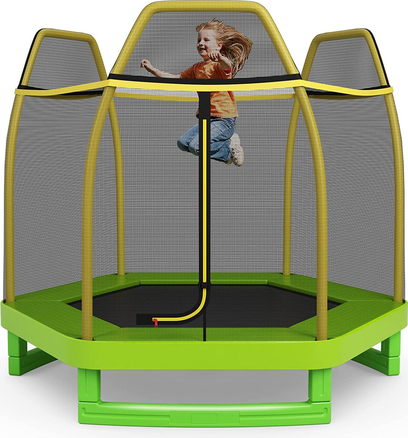 COSTWAY detská trampolína Ø223 cm s bezpečnostnou sieťou a pružinovými vankúšmi, vonkajšia / vnútorná trampolína pre batoľatá s pozinkovaným oceľovým rámom, pre chlapcov a dievčatá Zelená