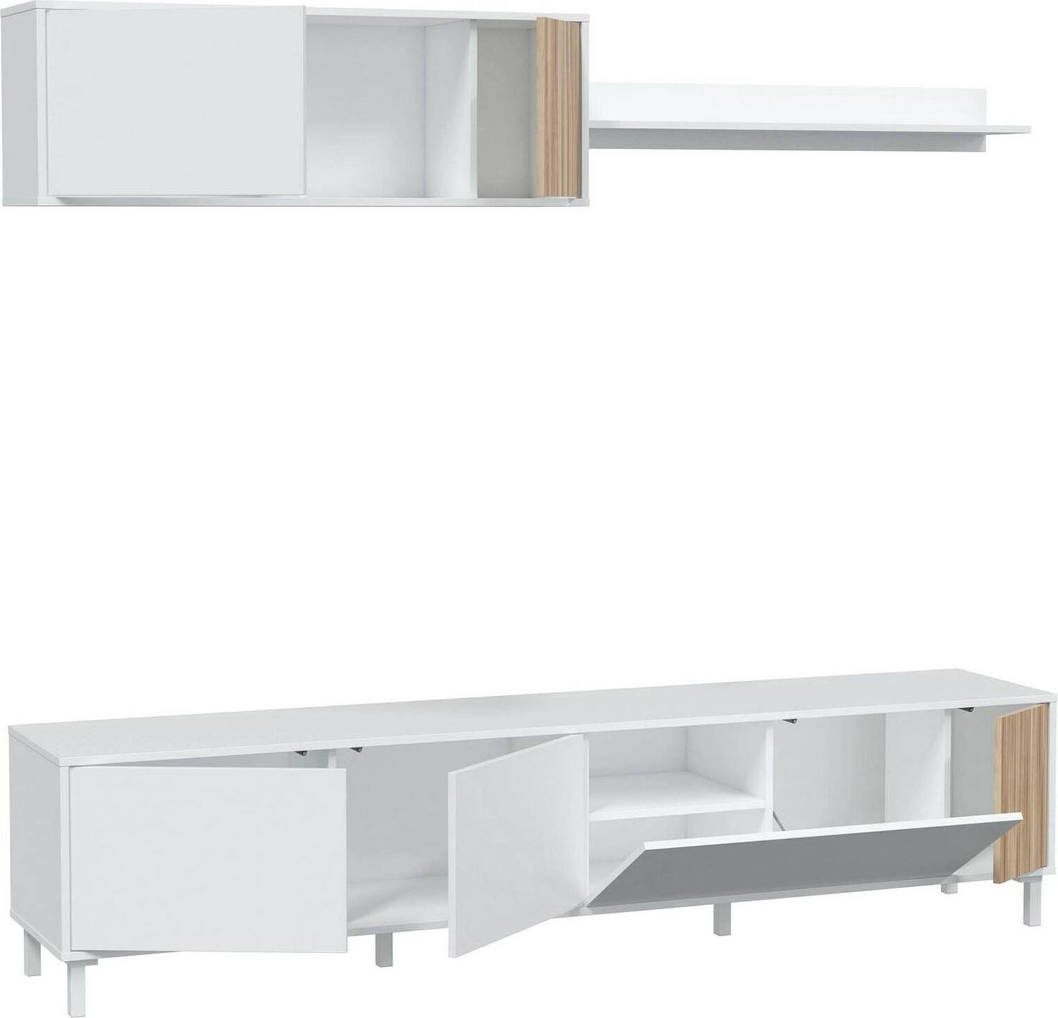 Dmora Wohnwand Woonsocket Weiß 200x40x45h cm, 6 Regale