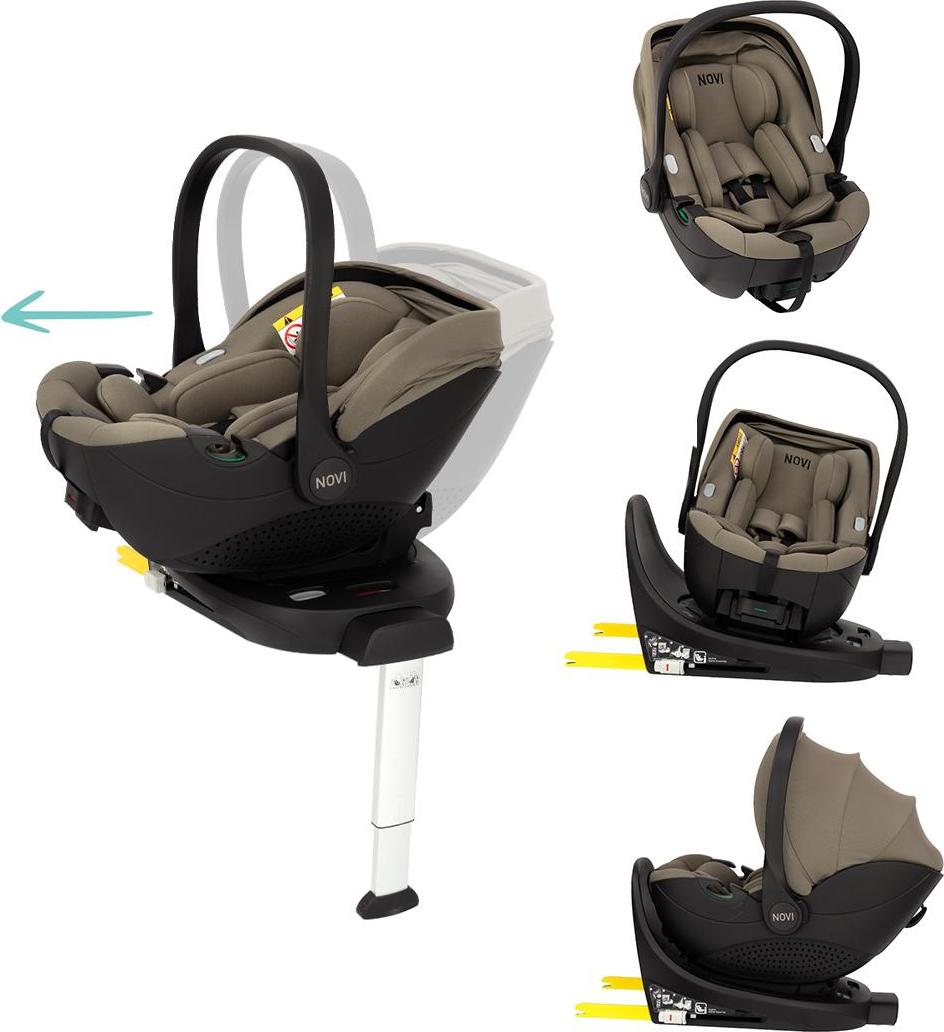 Novi Joy Pro 360 i-Size Babyschale (R129) – 360° drehbar – Isofix-Basis mit Stützfuß – ab Geburt bis 87 cm - Taupe