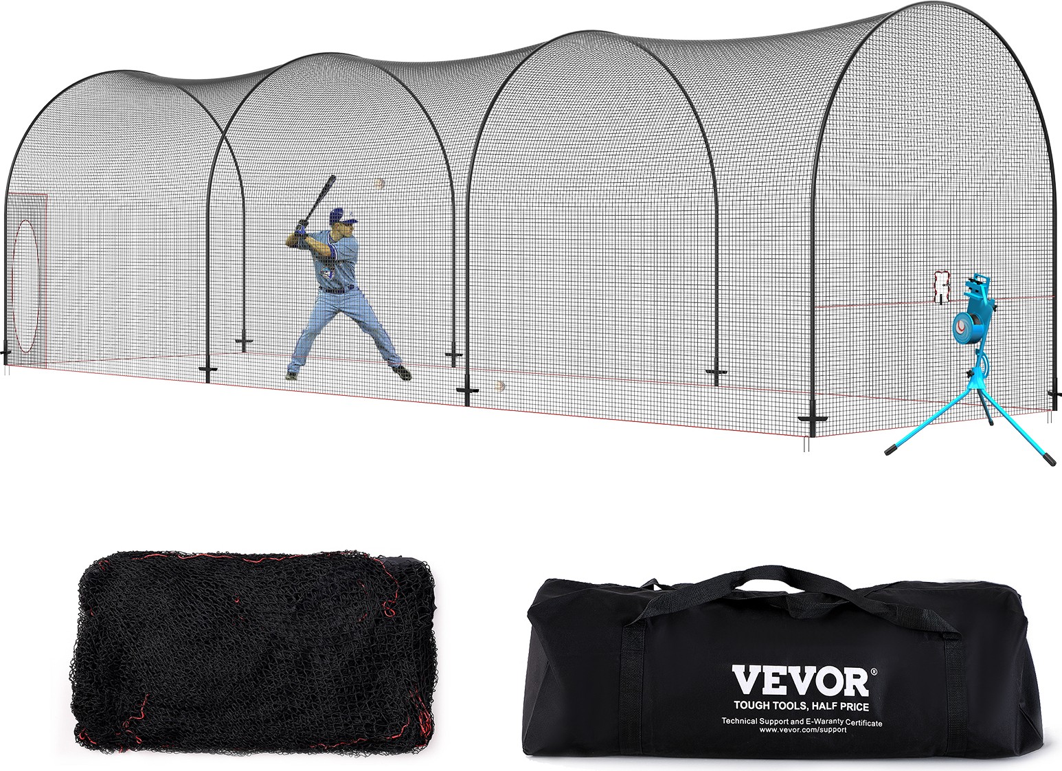 Filet pour cage de frappe de baseball Noir 500x400x250 cm