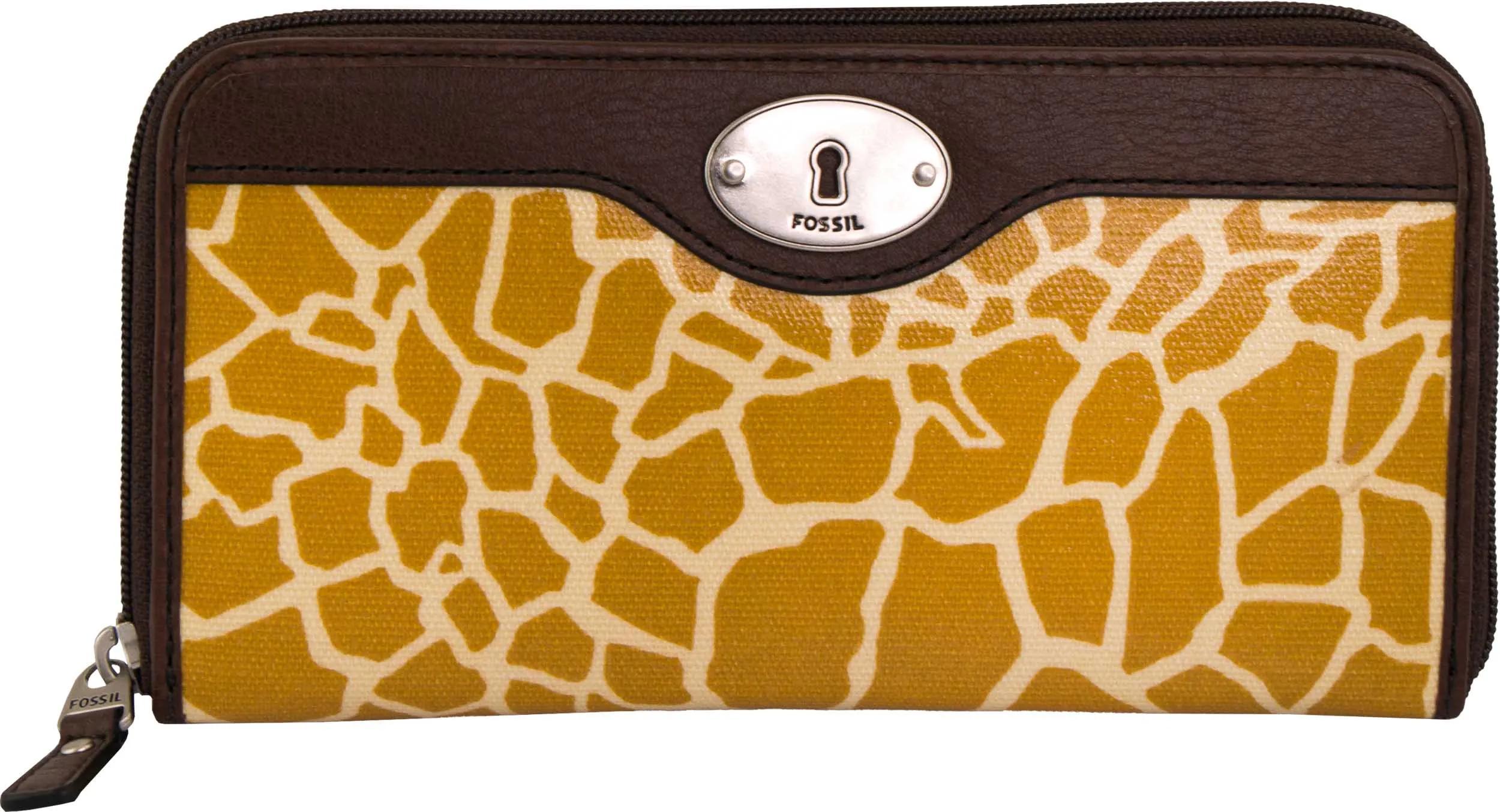 Damen Geldbörse Fossil Wmns Leder Geldbörse Key-per Zip Clutch Giraffe Braun