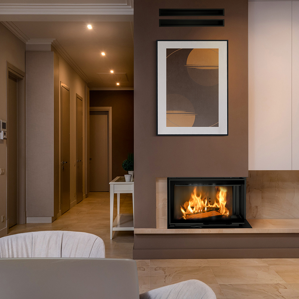Oceľový krb MBM pravostranné 10 kW Ø 200 zdvihne ohnuté sklo