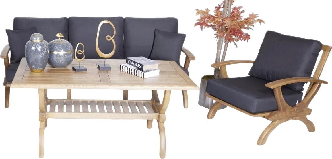 AEA Gartenmöbel Dreisitzer Sofa Grau Textil Sessel Stilvolle Holz Esstisch Möbel JVM4067282754768