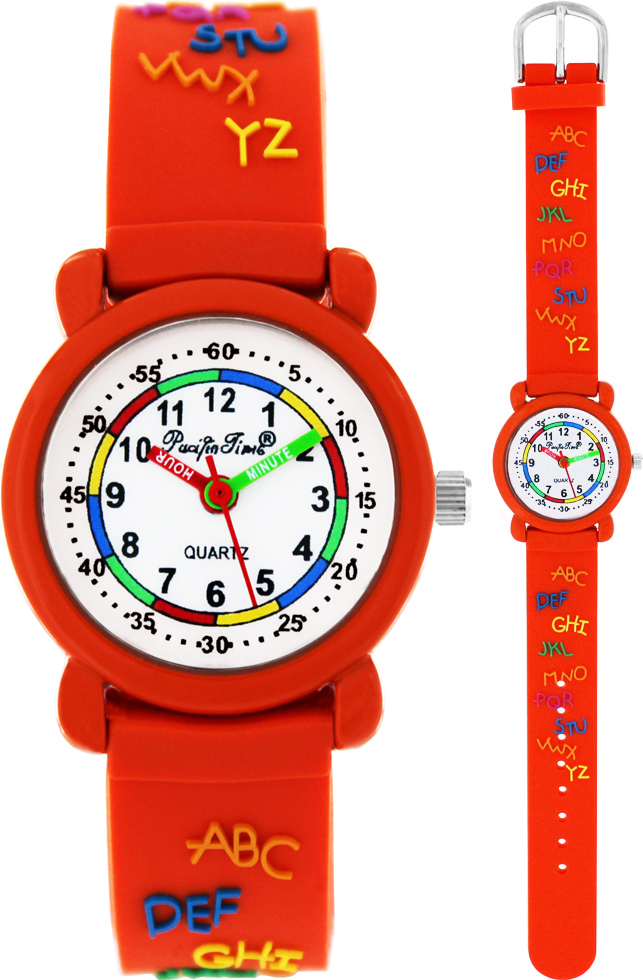 Pacific Time Kinder Armbanduhr Mädchen Jungen Lernuhr ABC Schule orange 86296