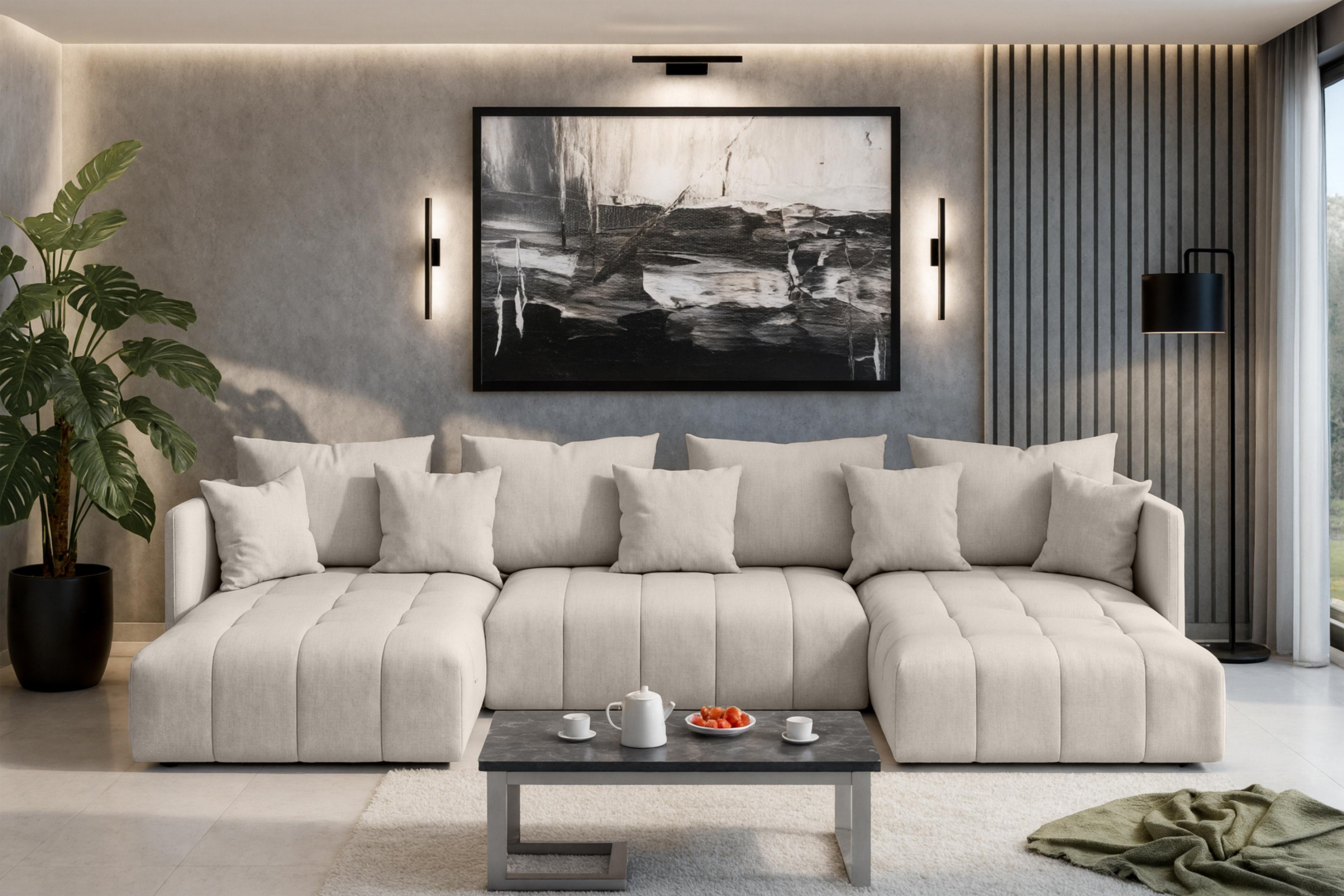 AX LIVING Mersino Eckschlafcouch mit Bettkasten 353 cm beige N3267