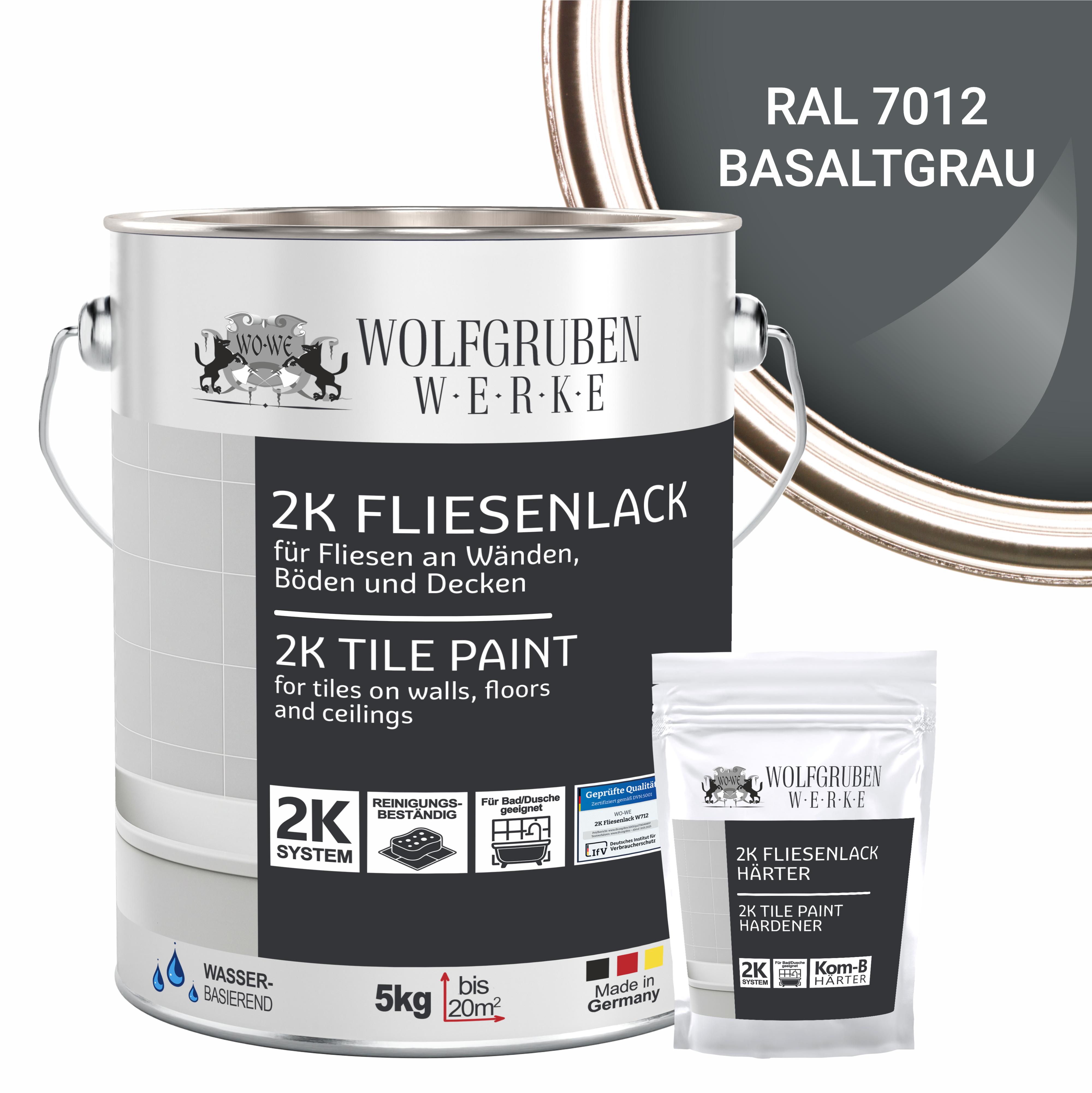 WO-WE 2K Fliesenlack Fliesenfarbe Bodenfliesen W712 Basaltgrau RAL 7012 - 5Kg