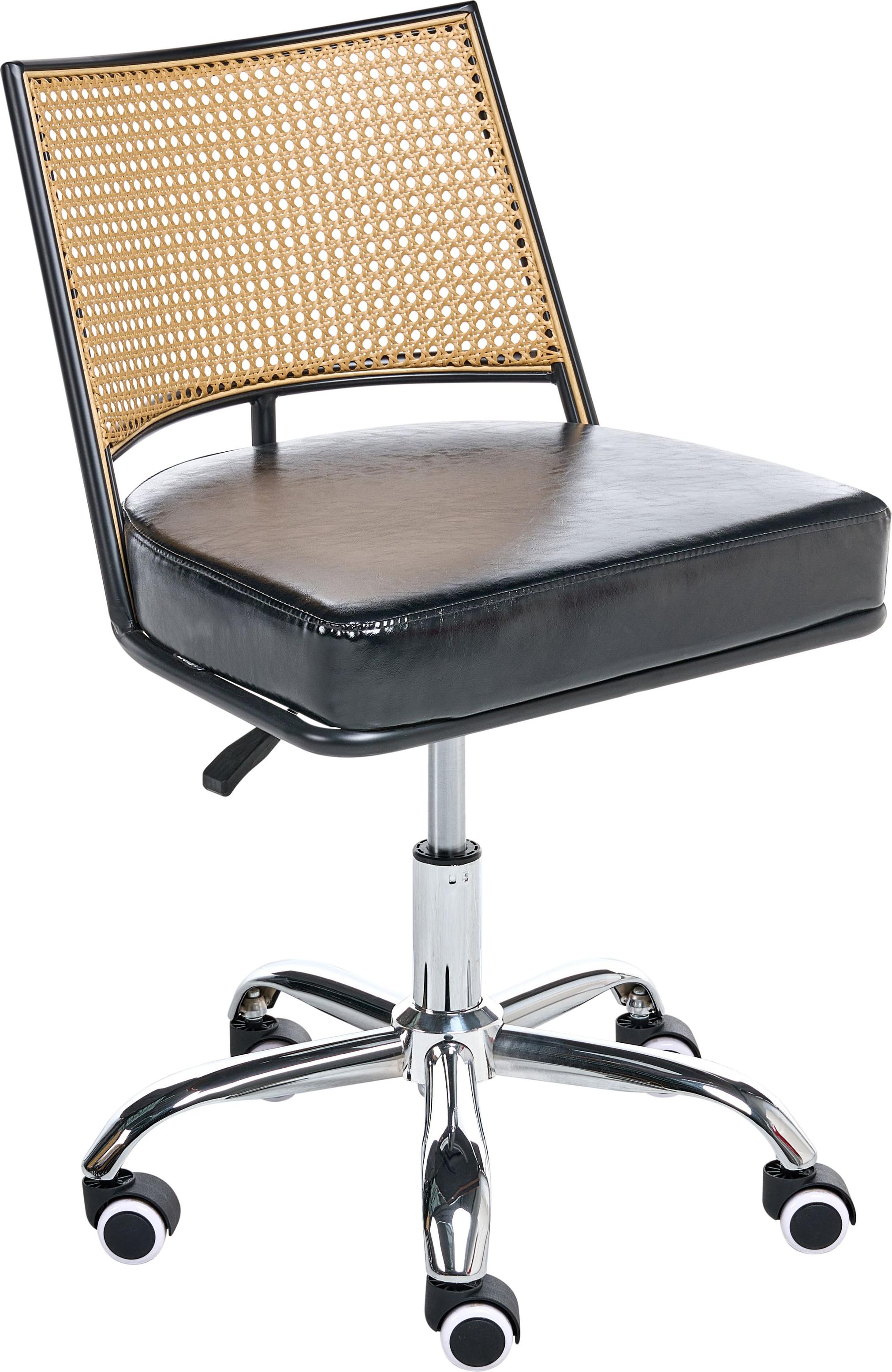 BELIANI Kancelárske kreslo čierne z umelej kože z umelého ratanu ratanové operadlo z viedenského výpletu otočné nastaviteľná výška bez podrúčok retro štýl