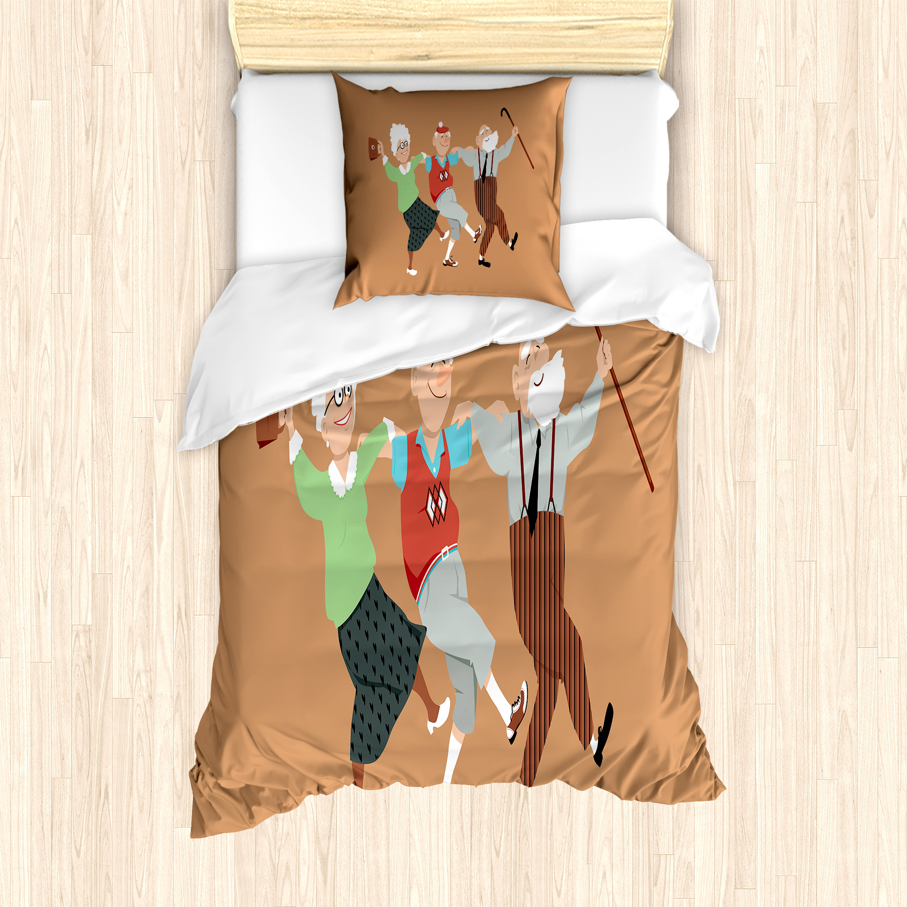 KOZMOS TEKSTL VE GER DÖNÜÜM SANAY TCARET LMTED RKET ABAKUHAUS Ruhestands Feier Bettbezug Set für Einzelbetten, Senior Sirtaki-Tanz, Milbensicher Allergiker geeignet mit Kissenbezug, 135 cm x 200 cm - 80 x 80 cm, Mehrfarbig nevde_68135_135x200_de