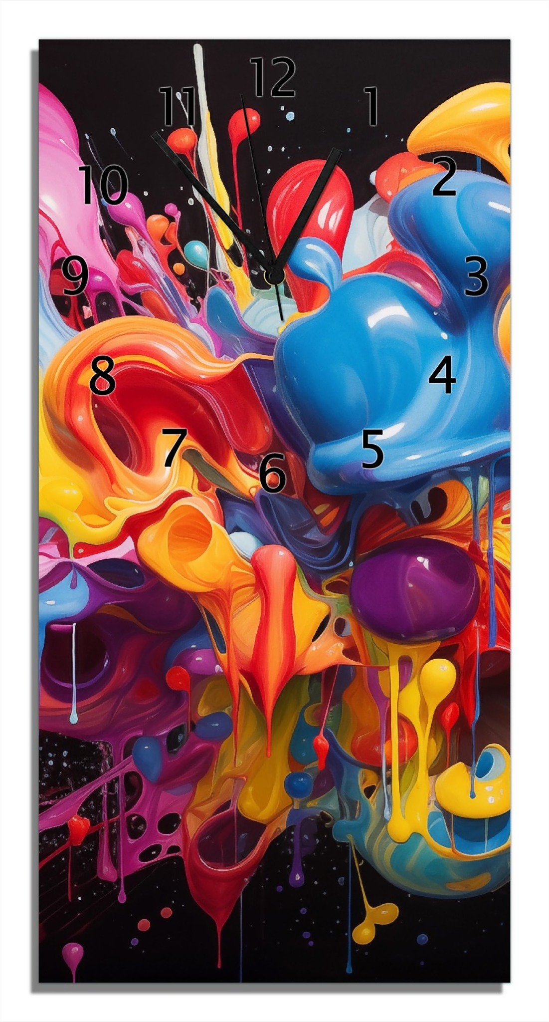 Wallario Design Wanduhr Farbexplosion aus Echtglas, Größe 30 x 60 cm gugs1224-3060