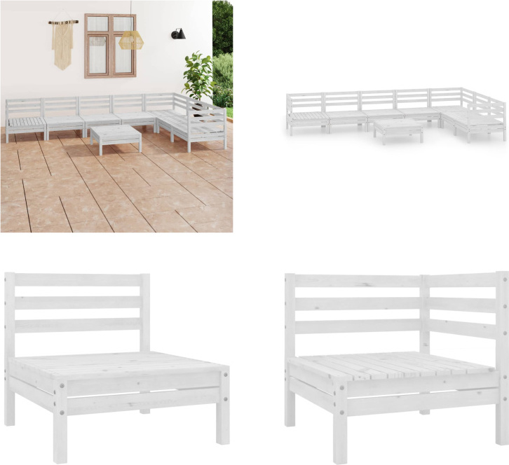 vidaXL 8-dielna záhradná obývacia súprava z masívneho dreva borovica biela - záhradná obývacia súprava - vonkajšia obývacia súprava - drevená pohovka - drevená záhradná pohovka